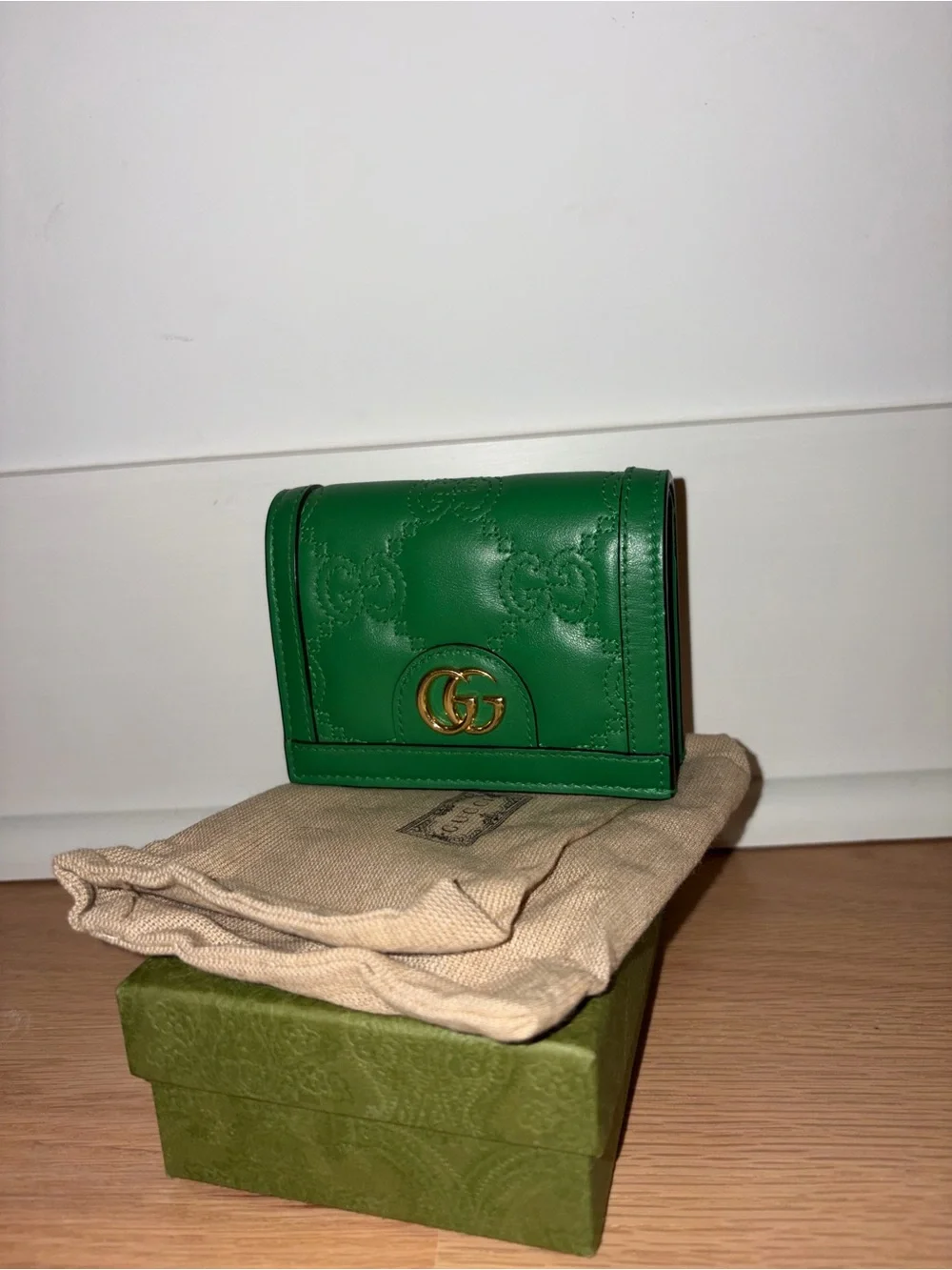 Gucci Green GG Marmont Mini Wallet with Gold Hardware